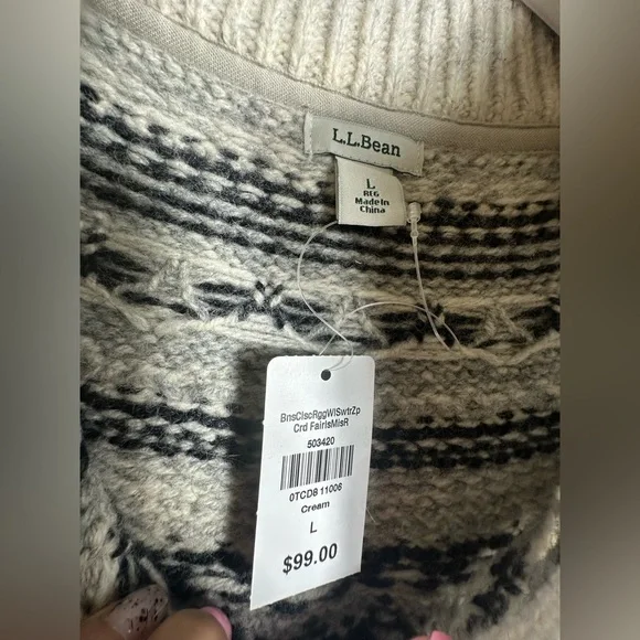 NWT L.L. Bean Fair Isle Classic Rag Wool Grandmacore Zip Cardigan Size Large - Picture 8 of 16